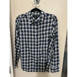 J. Crew Womens 12 Flannel Long Sleeve Button Up Shirt Plaid Cotton Blue Green